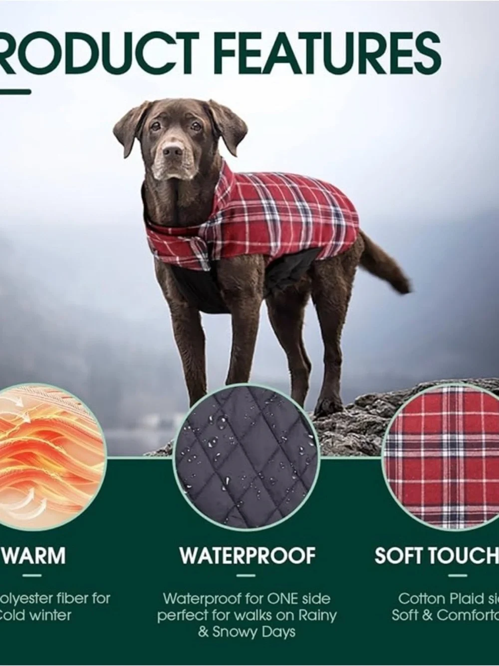 Kuoser Dog Coat Small Waterproof Reversible Jacket Plaid Winter Warm Puppy NWT